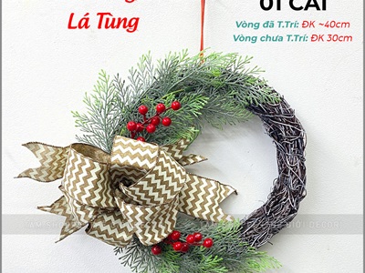 Vòng nguyệt quế Noel nửa vòng thắt nơ ĐK30cm VNGQ-X-43